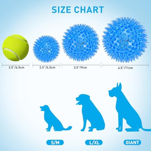 Novkin 6 Pack 2.5" LED Light Up Dog Balls, Squeaky Spiky Dog Toys for Aggressive Chewers, Durable Glow in The Dark Interactive Fetch Balls for Small Medium Large Dogs, Floating & BPA Free Non-Toxic