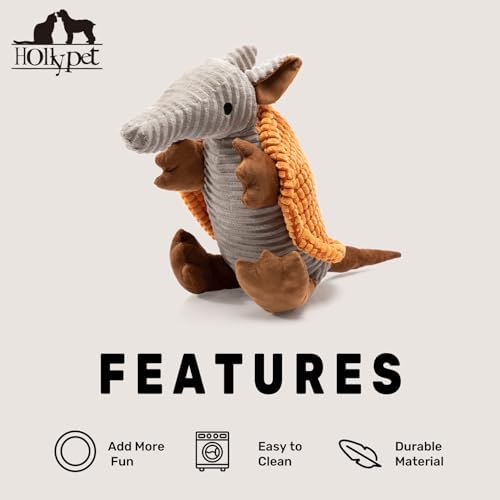 Hollypet Armadillo Squeaky Dog Toys for Medium Large Dogs, 14"