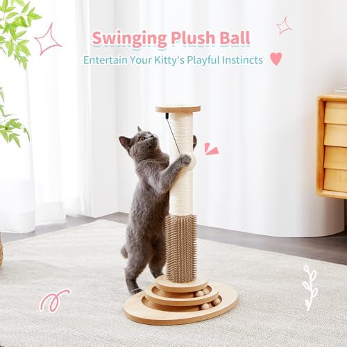 Made4Pets Cat Scratching Post for Indoor Cats with Self Groomer, 23"