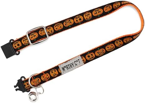 THE WORTHY DOG Halloween Patterns, Breakaway Cat Collar with Bell, Black