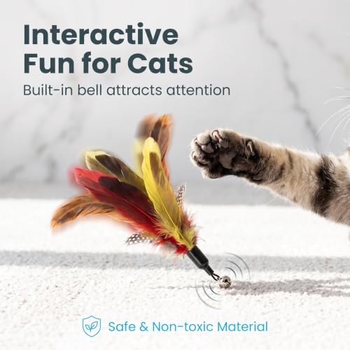 Cat Wand Attachments - Colorful Natural Feather Cat Toy Refills with Bells, Feather Wand Cat Toys for Compatible Teaser Wands (12feather)