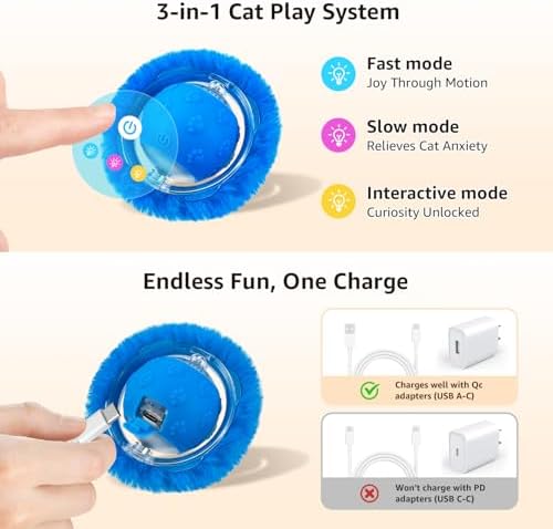Interactive Cat Toys, Play Mat with Automatic Motion Balls, LED Lights, Bird Chirping Sound, 3 Speed Levels, Indoor Enrichment, Cat Pattern Design