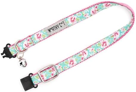 THE WORTHY DOG Graphic Pattern, Breakaway Cat Collar, with Bell, Teal