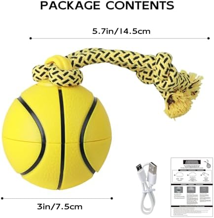 Pet Prime Interactive Dog Ball Toy with Rope,Rechargeable Automatic Rolling Ball with Motion Activated,3 Play Modes for Medium/Large Dogs, Self-Moving Toy to Keep Pets Busy and Entertained Yellow