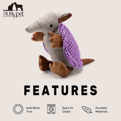 Hollypet Armadillo Squeaky Dog Toys for Medium Large Dogs, 10"