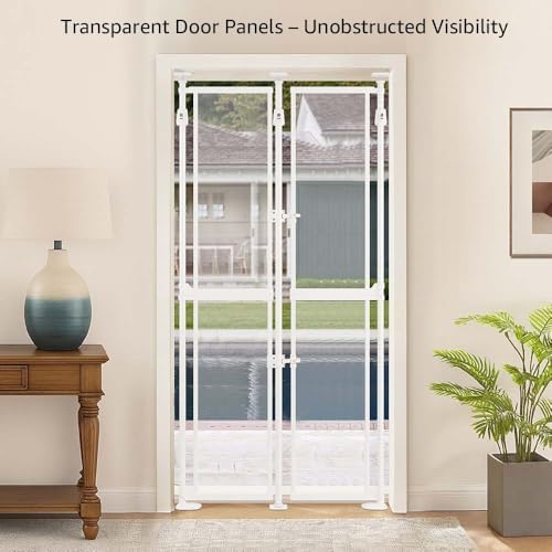 unipaws 75" High Transparent Clear Cat Safety Gate, No Drilling | Fit for 35"-38" Wide and 75"-98" Height Opening, Auto Closing, Stable 3 Support Pillars, Extra Tall for Doorway, Stairs