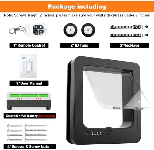 Smart Cat Door for Interior & Exterior, Cat Pet Door with 3 Collar Sensor Keys & 1 Remote Control & 4 Way Locking Cat Flap with RFID Collar Activated Opening SmartPetDoor