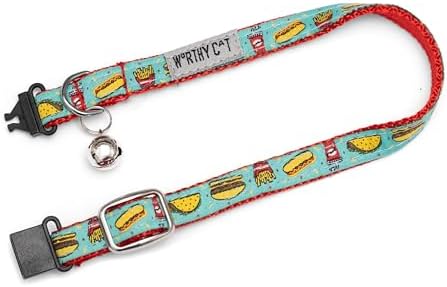 THE WORTHY DOG Summer Patterns, Breakaway Cat Collar with Bell, Turq