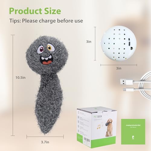PETGEEK Interactive Dog Ball Toy, Vibrating Dog Ball with Music and Recording, Enrichment Toys for Dogs to Keep Them Busy, USB-C Rechargeable Squeaky Toys for Small/Medium/Large Dogs(Gray)