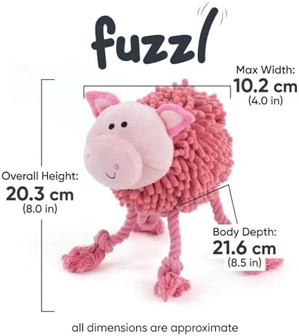 Fuzzl Farmyard Friends Dog Toy β Large Pink Pig β Soft Noodle Fabric Plush with Durable Rope Legs β Interactive Tug, Chew & Comfort Toy for Dogs