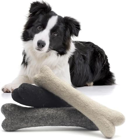 Glaciart One Felted Wool Dog Chew Bone (3 Pcs)| Durable Dog Chew Toy, Puppy Chew Toys for Teething & Dog Teeth Cleaning | Pet Toys Fetch Games & for Anxiety/Boredom | Great for Small or Medium
