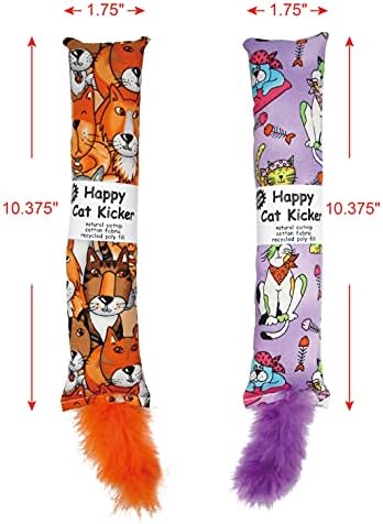 Jumpaws 2 Pack Natural Interactive Catnip Cat Kicker with Feathers, Bite Resistant Chew Toy, Crinkle Kicker, Accessories for Indoor Cat