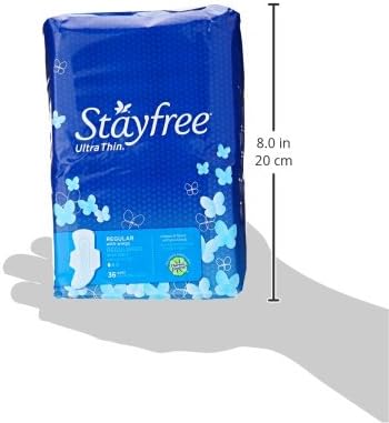 Stayfree Ultra Thin Regular Pads with Wings For Women, Reliable Protection and Absorbency of Feminine Moisture, Leaks and Periods, 36 count