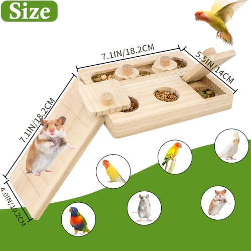 FlidRunest Wooden Bird Foraging Puzzle Platform with Climbing Ladder for Parrots, Parakeet, Cockatiel, Sun Conures - Birds Interactive Mental Enrichment Toy, Bird Seed Slow Feeder Toy for Cage