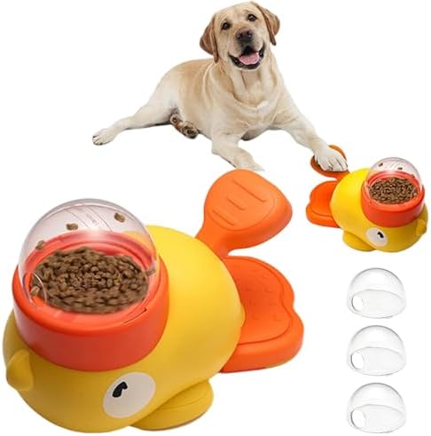 3 Grain Outlets Dog Treat Dispenser Toy, Duck-Shaped Interactive Dog Feeder Toy with Covers, Easy to Clean Pet Treat Dispenser with Non Slip Base