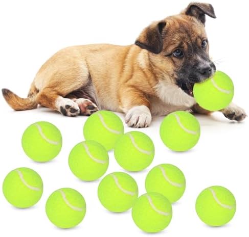Tennis Balls for Dogs, 12 Pack, 2-Inch Small Size, Indoor Outdoor Interactive Fetch Toys, Chew-Resistant Training Balls