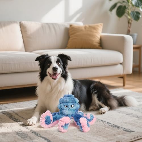 LIFLIX Squeaky Octopus Dog Toy, Large Soft Plush Toy for Indoor Dogs, Interactive Dog Toy to Keep Them Busy, Not for Aggressive Chewers, Blue