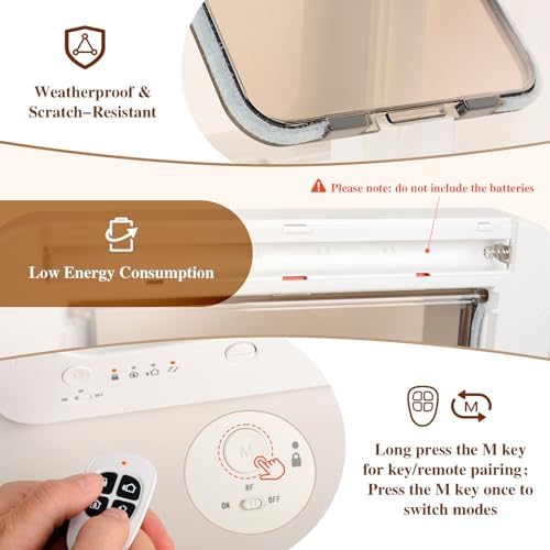 Smart Cat Door for Interior & Exterior, Automatic Opening Cat Door, Flap Opening is 7.67’’ (H) by 7'' (W), RFID Cat Pet Door with 4 RFID Collar Sensor Keys & 1 Remote & 4 Way Locking Cat Flap,