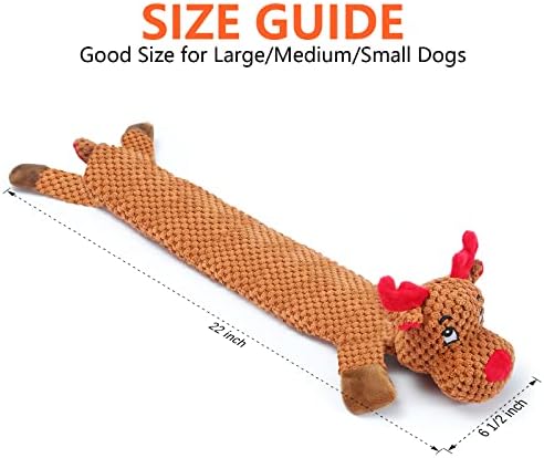 Senneny No Stuffing Dog Christmas Toys with Squeakers, Crinkle Xmas Plush Dog Toys for Large Medium Small Dogs, Durable Interactive Dog Toys for Puppies, Reindeer