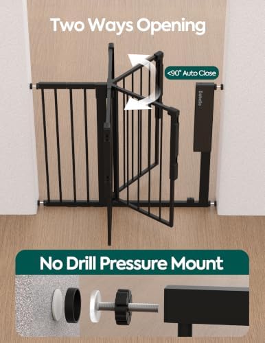 Babelio Smart Baby Gate with Auto-Unlock/Close, Pressure Mounted No Drill for Doorways/Top of Stairs. Pet/Dog Door Wide Walk Thru w/Infrared Sensor & Safety Alert (Black, 30.3-41.7" W, 30" H)