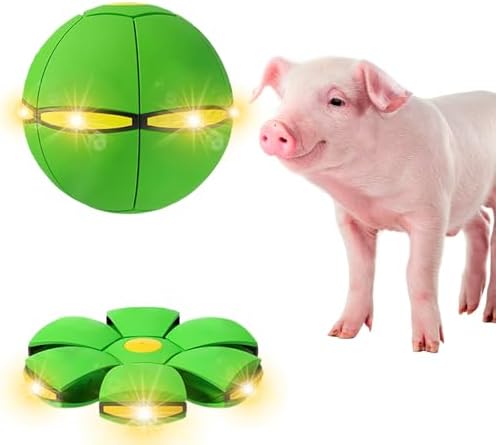 Pig Toy - Toy for Pigs, Interactive Pig Flying Saucer Disc Ball Toys with 6 Lights for Mini Pigs, Enrichment Play for Pet Pigs Supplies Enjoyment and Fun-Green