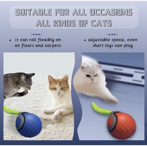 Speedy Tail 2.0 Cat Toy,Interactive Cat Ball,CatToys for Indoor Cats,Chewie Viral CatBall,Adjustable Sports Rolling Toy,Electric RollingBall Christmas Birthday Gift for Pets.(Orange)