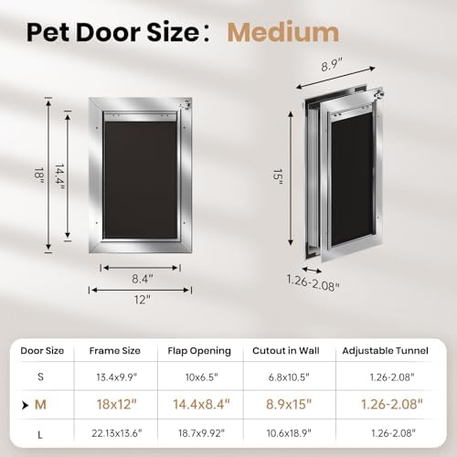 All Aluminum Medium Dog Door for Door, Pets Up to 45 lb