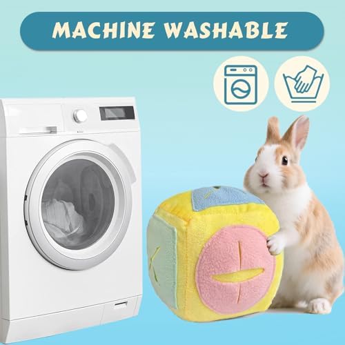 Large Rabbit Foraging Toy with Bell, Washable Snuffle Ball for Rabbits Toys Interactive Puzzle Bunny Toy Treat Dispenser Encourage Natural Foraging Skill Slow Feeder for Small Animal - Yellow