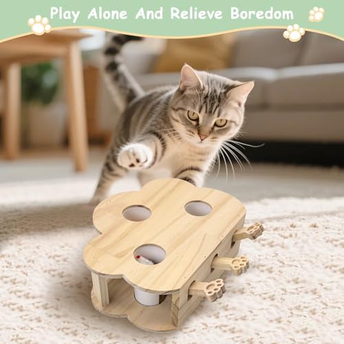 kathson Whack A Mole Cat Toy, Wooden Enrichment for Indoor Cat, Interactive Kitten Puzzle Toy for All Ages Cats Intelligence Training and Exercise (Cloud-Shaped)