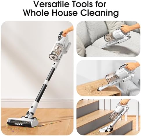 Klarpul Cordless Vacuum Cleaner, 2 Batteries 140 Mins Runtime 600W 50Kpa Stick Vacuum Cordless, Self-Standing Vacuum Cleaners for Home with 2.5H Fast Charging, for Floor/Carpet/Pet Hair, White