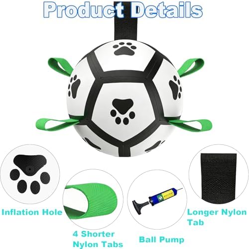 Dog Toys, Dog Soccer Ball with Straps for World Cup, Interactive Dog Balls for Small Breed, Dog Birthday, Herding Ball, Durable Toy for Puppy Outdoor Play (5 Inch)