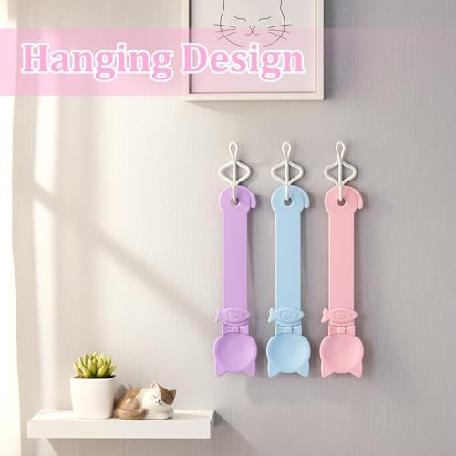3PCS Cat Treat Feeding Spoon Squeeze, Wet Food Dispenser for Cats, Big Size Easy Feeding Tool, Cat Multi-Function Strip Spoons Set for Licky Treats, Lickable Creamy Wet Food(Pink, Blue, Purple)