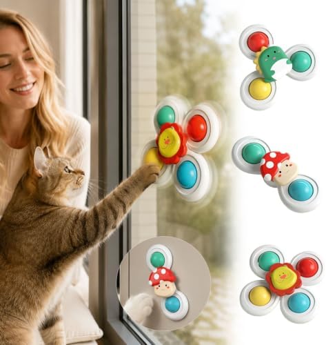 Suction Cup Cat Toy, Interactive Suction Cup Window Spinner Toys, Wall Mount Spinning Cat Toy for Indoor Cats, Durable Interactive Pet Toy, Lion