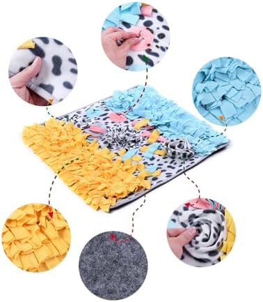 Vedem Small Animal Snuffle Mat Fleece Foraging Mats Interactive Feeding Toy Rabbit Guinea Pig Rat Hamster Anti Slip Treat Dispenser (Leopard-Blue/Yellow)
