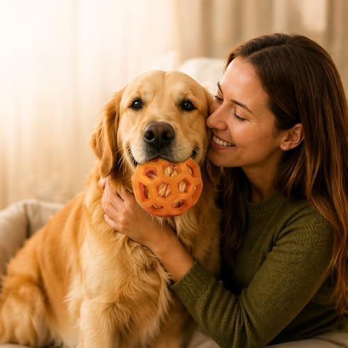HGB 3.2" Dog Toy Ball for Aggressive Chewer, Tough Rubber, Cotton Rope Ball