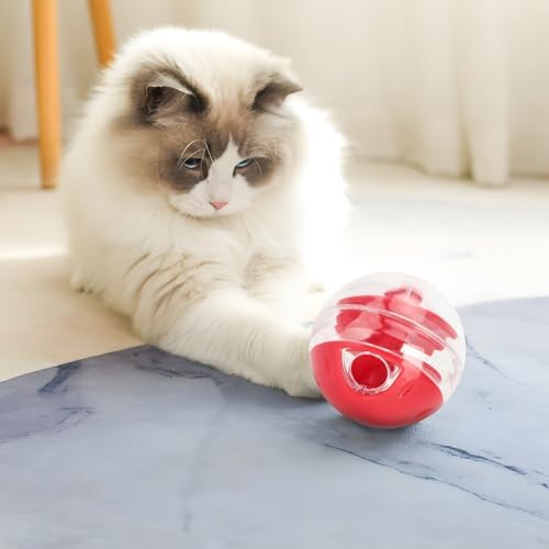 TITA-DONG Interactive Cat Treat Dispensing Puzzle Ball Toy, Adjustable Leakage Mouth Slow Feeder for Kitten Training