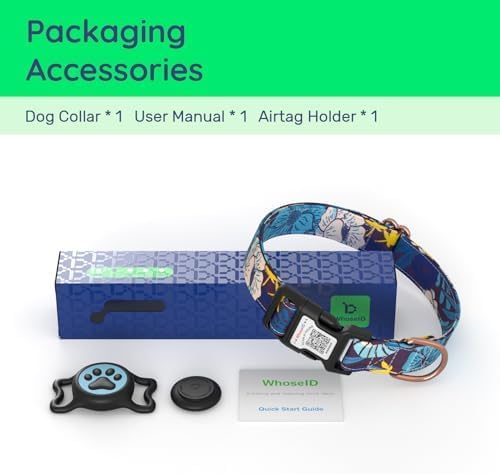 Airtag Dog Collar,with Waterproof airtag Holder,Original Stylish Cute Pattern Design.QR Code ID Buckle,Comfortable Soft Cotton for Small Medium Large Dogs