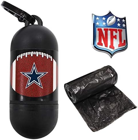 Pets First NFL DALLAS COWBOYS PATRIOTS PET LICENSED Poop Waste Bag Dispenser and D Ring for Leash with 15 Premium Garbage Bags