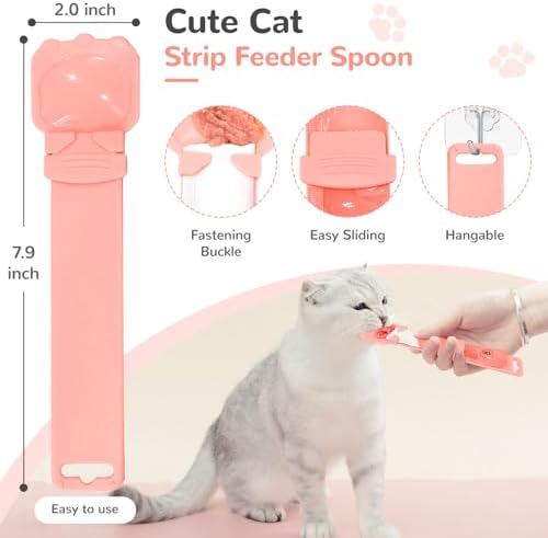 BAEJMJK Silicone Cat &Dog Food Can Cover Lid and Spoon With One Cat Strip Feeder 3Pcs Pet Cats Supplies Set Cute Shape Cats Wet Food Spoon(Opener/Spatula) Universal Can Cover(Pink)