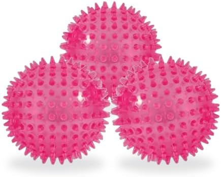 Squeaky Spiky Dog Balls for Teeth Cleaning & Gum Massage 2.5 Inch Small Medium Dogs Pink | Spiny TPR Rubber Chew Toys for Fetch Play Interactive Bouncy Dental Balls BPA Free Nontoxic Floats - 3 Pack