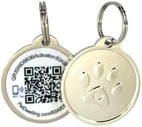 Pet Dwelling Premium NFC & QR Code Smart ID Tag for Dogs - Easy Scanning, Instant Profile Access, Real-Time Location Alerts(Silver Paw)