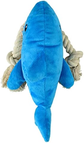 Native Pup Dog Toy Rope and Plush Stuffed Squeaker, Tug of War Toys for Dogs, Puppy Welcome Home Add on for Pets (Shark)