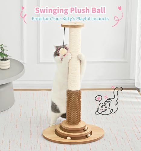 Made4Pets Cat Scratching Post for Indoor Cats with Self Groomer, 28.3"