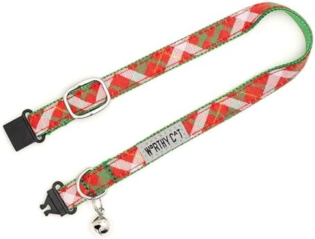 THE WORTHY DOG Christmas Patterns, Breakaway Cat Collar with Bell, Red