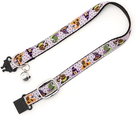 THE WORTHY DOG Halloween Patterns, Breakaway Cat Collar with Bell, Purple