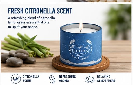 Citronella Candle Soy Wax Candles Aromatherapy Outdoor Indoor Candles Natural Soy Wax Candle with Rosemary Peppermint Lemongrass and Cedarwood