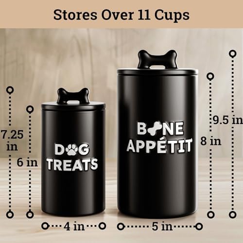 Ceramic Dog Treat Container Airtight Set of 2, 10x5 in & 7x4 in, 11 Cups