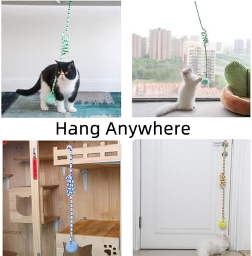 3Pcs Cat Spring Toys with Ball Hanging Kitten Toys Pets Interactive Toy Cat Ball Toys with Bell Long Tail Elastic Soft Plush Cat Toys for Indoor Kitten and Cats (yellowbluegreen, 3pcs)