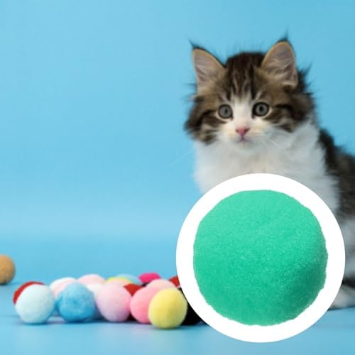 Cat Toy Pom Ball, Interactive Cat Ball Toys Fuzzy Pompoms (Plush, 1.2Inch, 30Pcs, Mint Green) for Kittens Pet Enrichment Training Play Indoor
