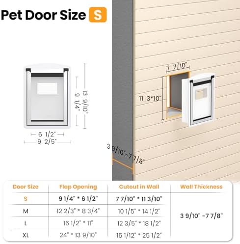 Cat Door for Wall, Energy Efficient Pet Entry Door | Steel Frame, Telescoping Tunnel, Double Magnetic Flaps, 2 Sliding Lock Panels, Easy to Install